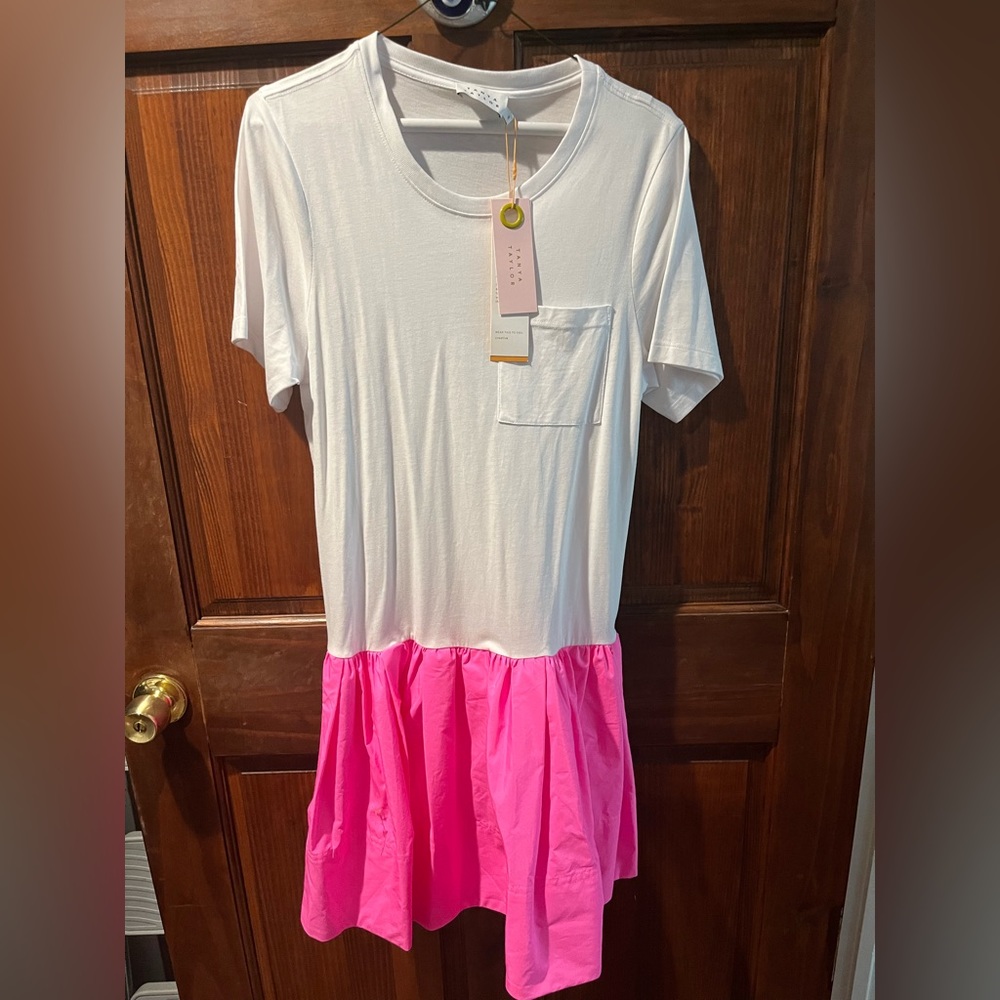 Tanya Taylor, tee shirt dress. Hot pink skirt. Size small. Never worn.